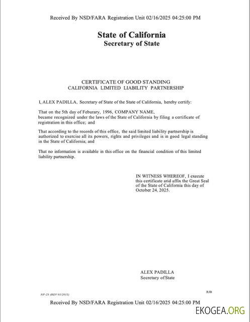 Modèle Word et PDF de certificat de bonne réputation des États-Unis et de la Californie template